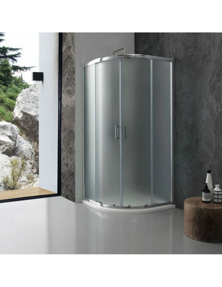 Paroi douche quart rond Granité 90cm Coulissant Profilé Alu Laguna