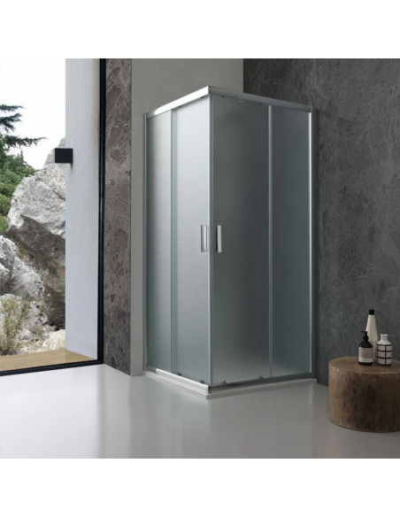 Parete doccia angolare in granito 80 cm profilo scorrevole in alluminio Osaka