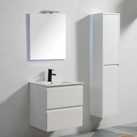 60 cm white bathroom cabinet and mirror with LED – City