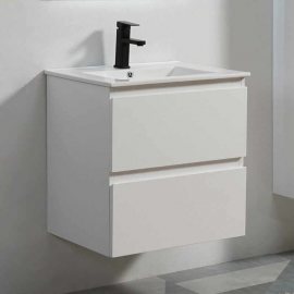 60 cm white bathroom cabinet and mirror with LED – City 2