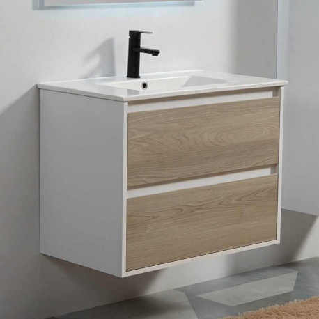 Armario de baño 80 cm roble gris con espejo led - Escandinavian