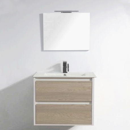 Bathroom cabinet 80 cm grey oak with led mirror - Scandinavian