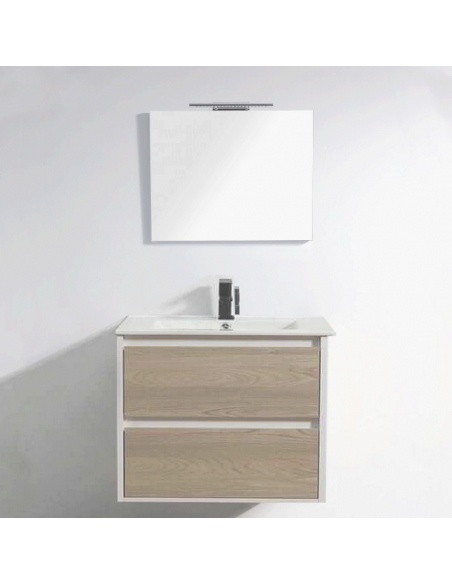 Bathroom cabinet 80 cm grey oak with led mirror - Scandinavian
