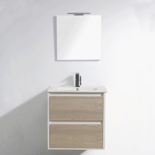 Bathroom cabinet 60 cm grey oak with led mirror – Scandinavian
