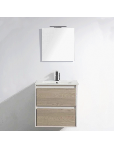 Badezimmerschrank 60 cm graue Eiche mit led Spiegel – skandinavisch