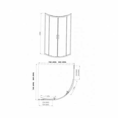 Granit Viertelkreis Duschwand 90cm Schiebe Aluminiumprofil Laguna