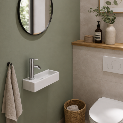 Lavaggio a mano Rettangolo Sinistra Ceramica Bianco 38x15 cm - Minimalista
