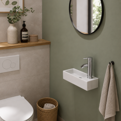 Hand wash Rectangle Straight Ceramic White - 38x15 cm - Minimalist
